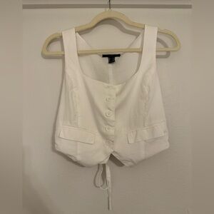 Forever 21 Women's Cropped White Button-Up Scoop Neck Tailored Vest Top- Medium